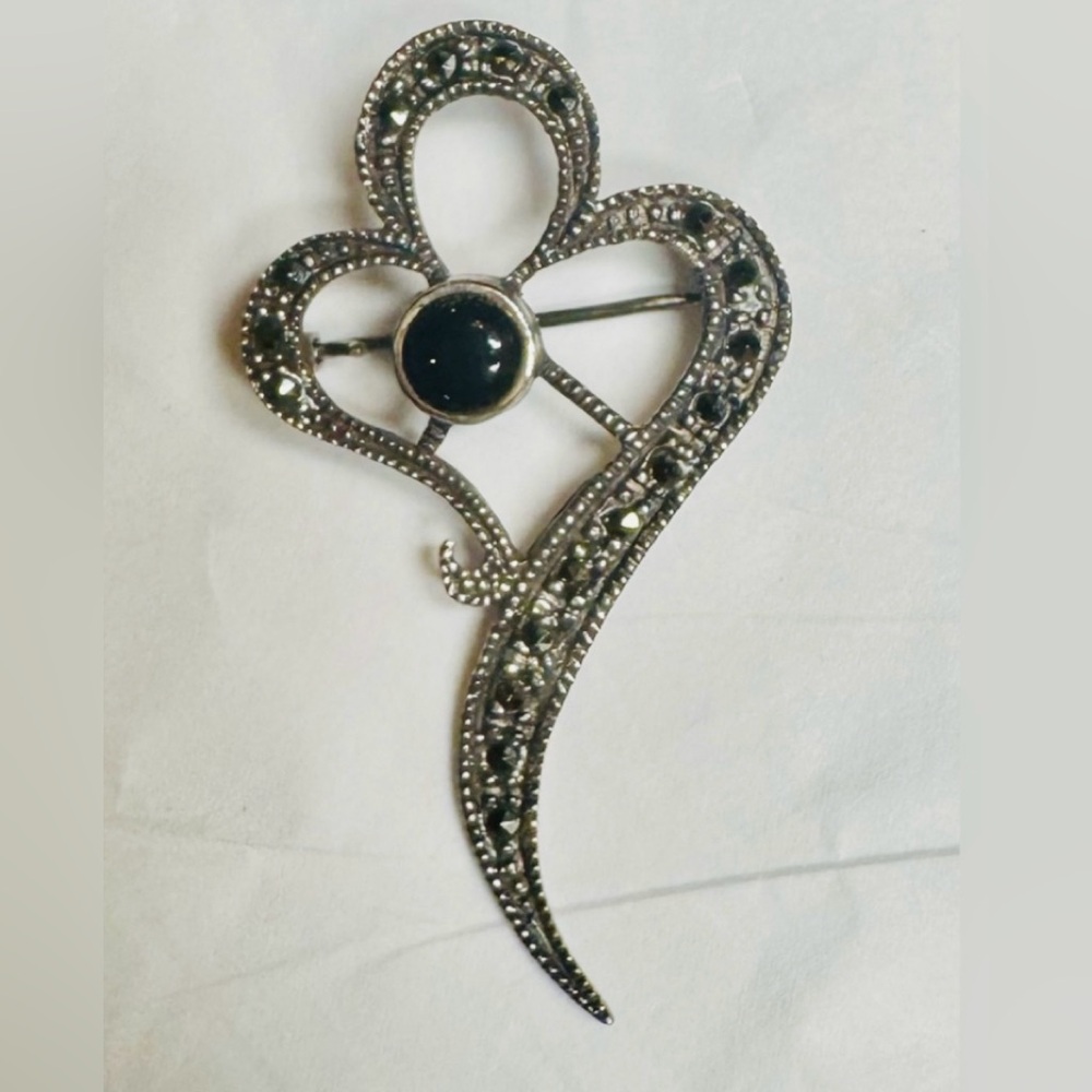 Elegant 925 Silver BAS Marcasite Floral Brooch